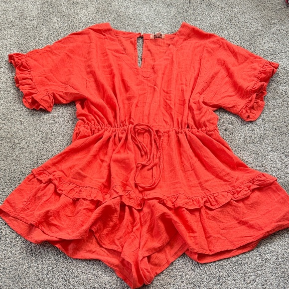Umgee Pants - Umgee ruffle romper orange linen